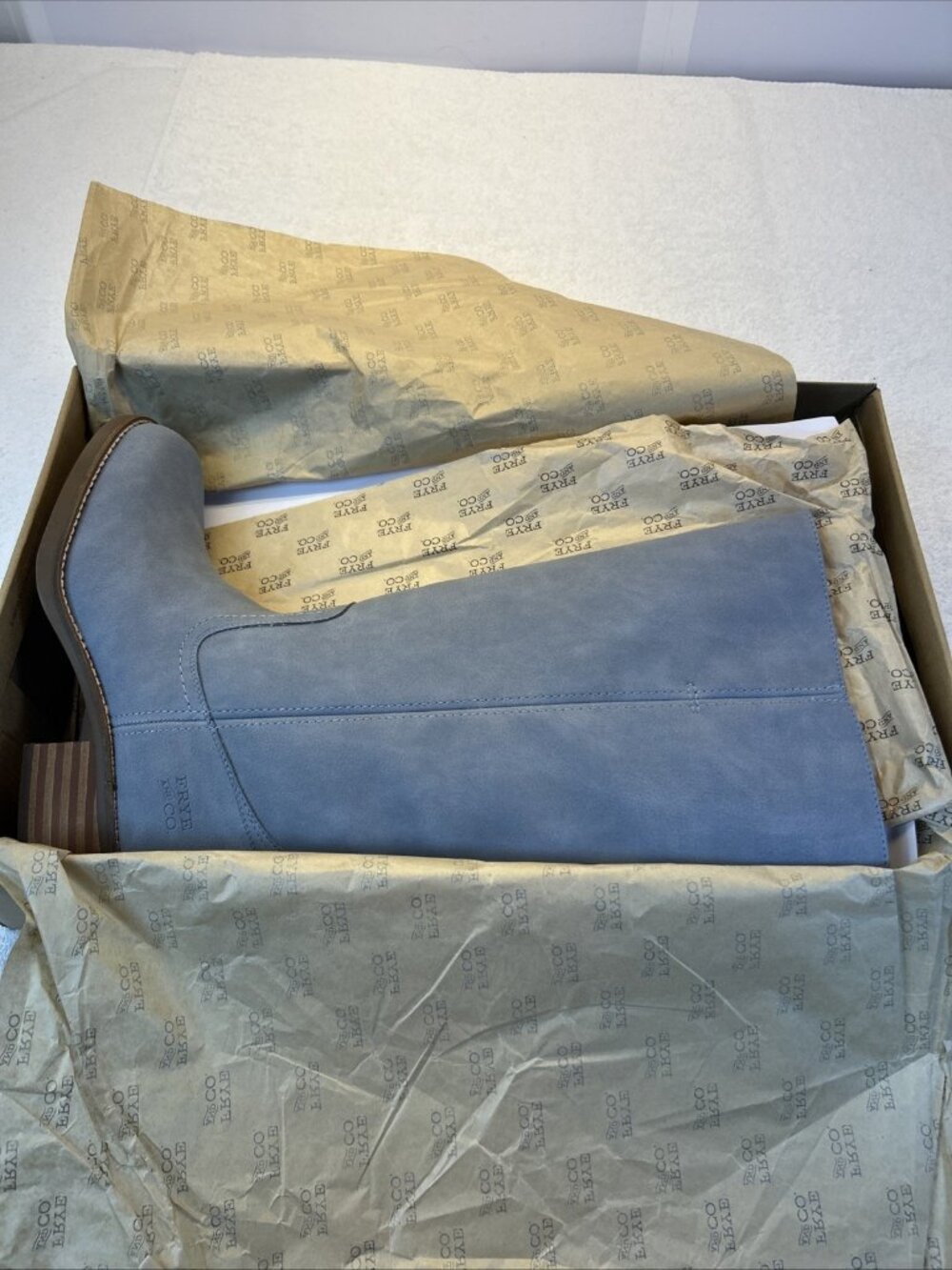 Frye Miranda 14 Riding Boots Knee High Western Dusty Blue Vegan Women Sz 9.5 NEW - Picture 12 of 13